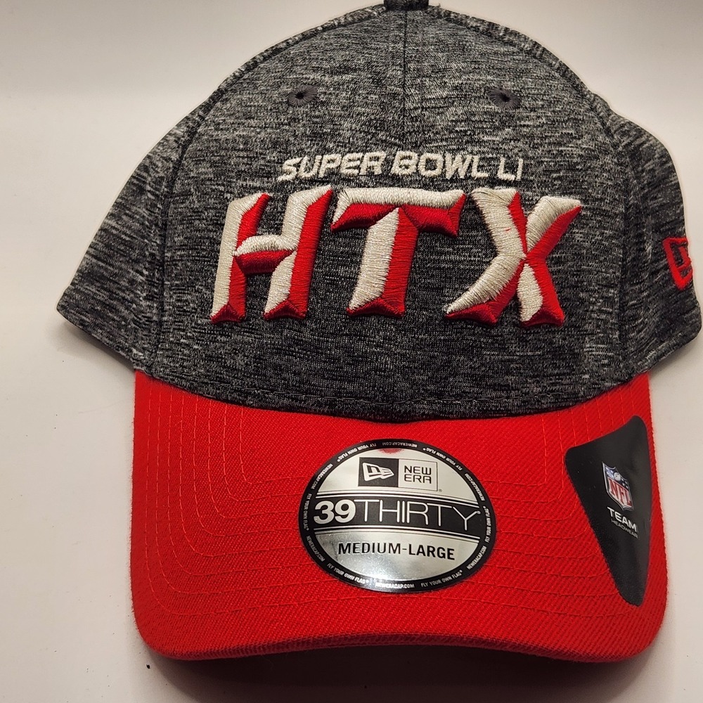 New Era Super Bowl LI Houston HTX 39THIRTY Cap Hat Red Heather Gray Men's M/L